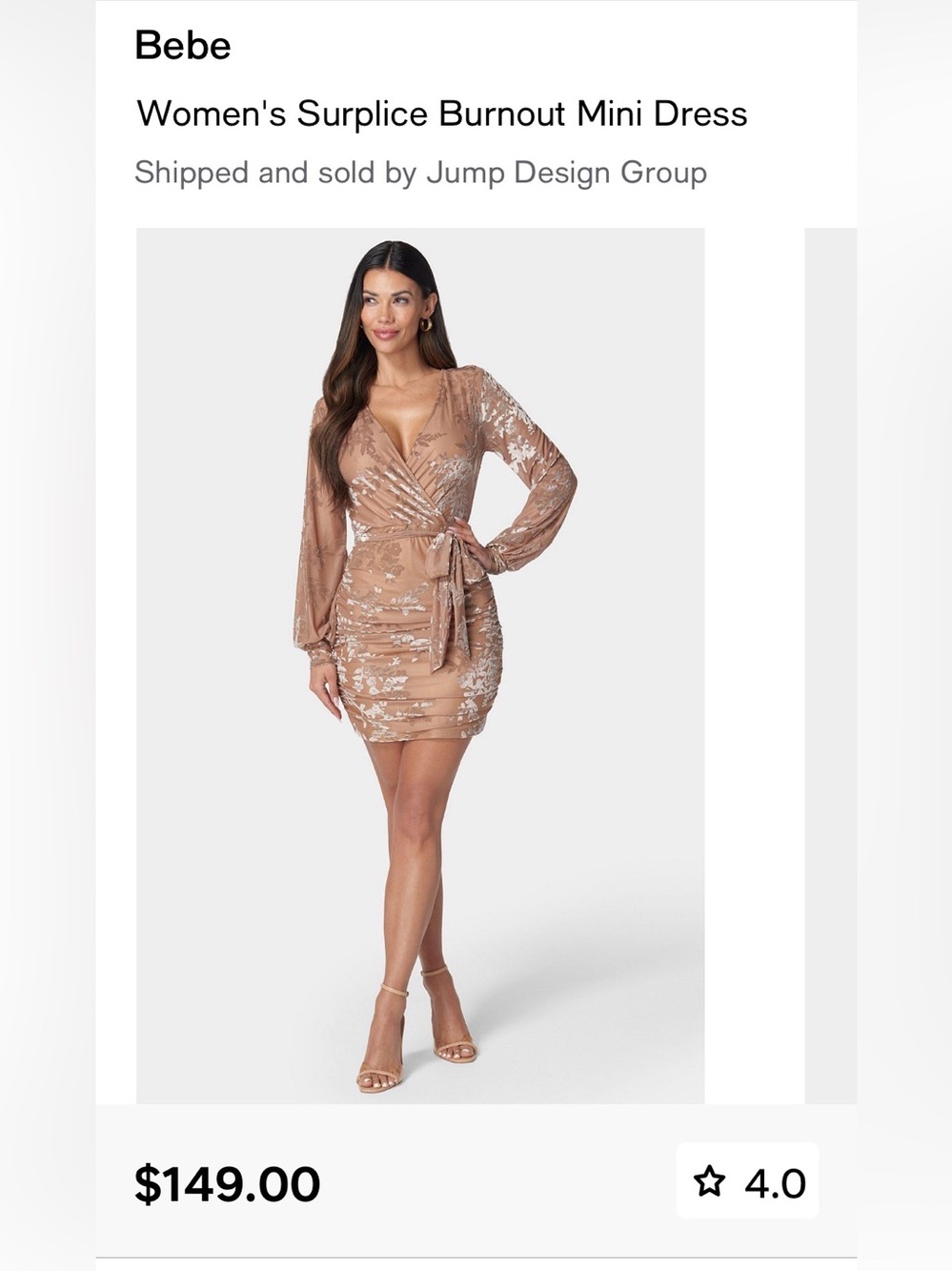 bebe Surplice Burnout Mini Dress in Nude